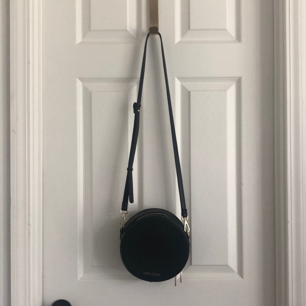 Fawn Design, circle cross body bag, black with gold hardware.